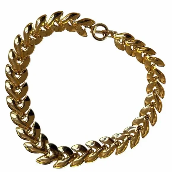 Vintage Gold Tone Chunky Link Statement Necklace Collar Style - Picture 4 of 6